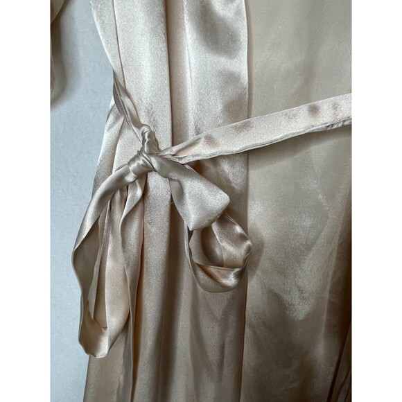 Val Mode Lingerie Long Tie Robe Light Peach Chiffon Sleeves Floral Collar Size L - Picture 8 of 14